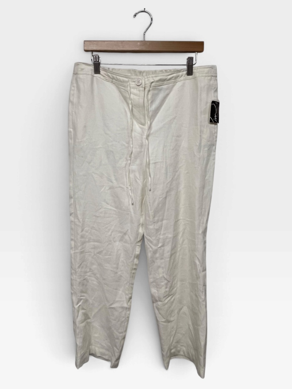 Kim Rogers | White Lined Drawstring Button Fly Linen Dress Pants 12P